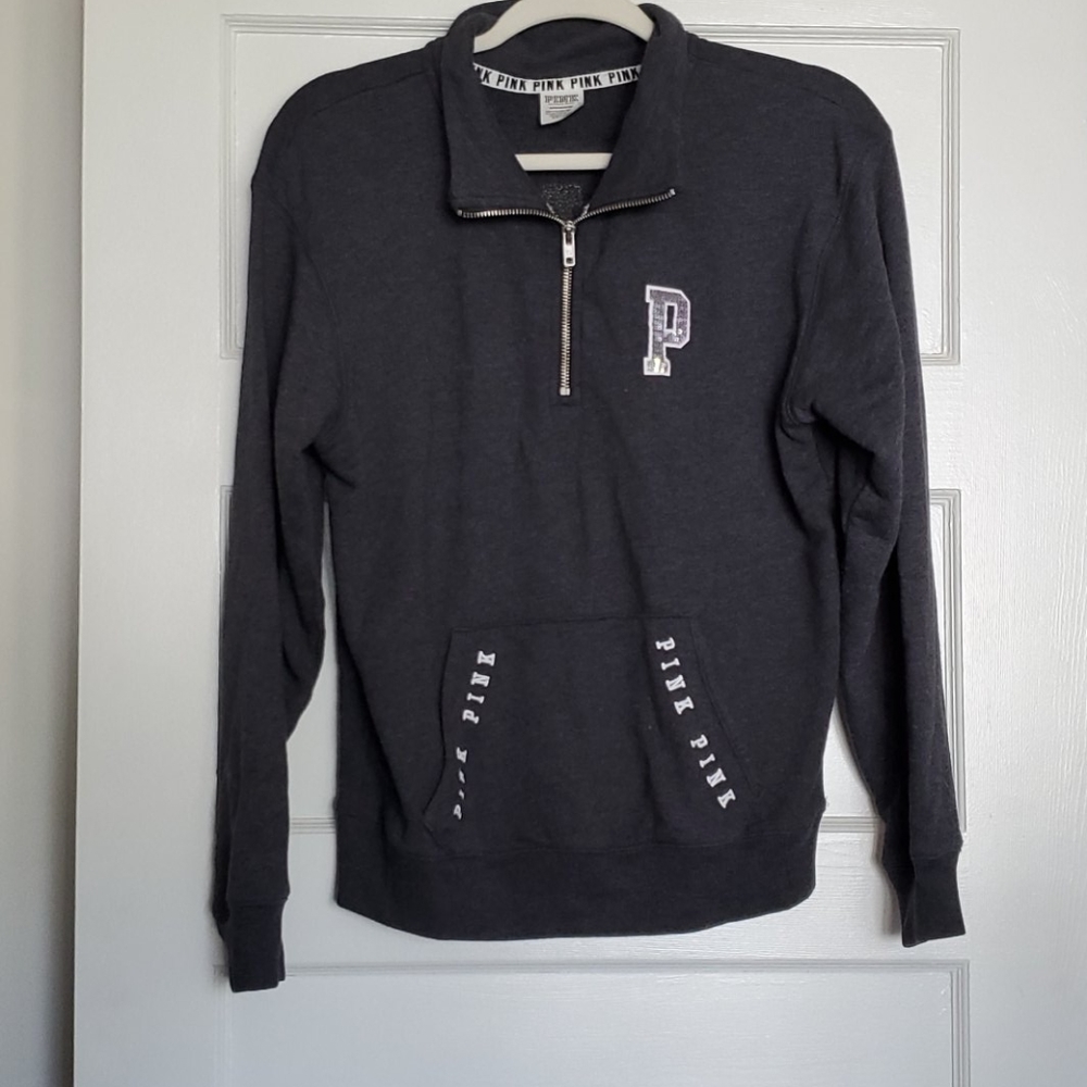 PINK charcoal gray zip up with sequins